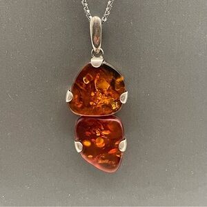 Vintage Amber Pendant Sterling Necklace